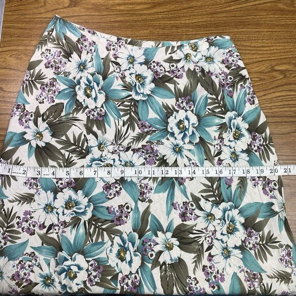 Womens Van Heusen Linen Floral‎ Maxi Skirt Size 4 Blue Tropical Flare - Picture 8 of 9